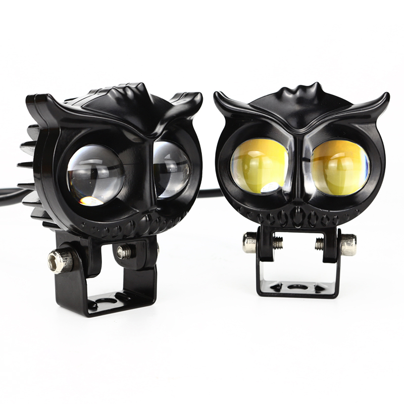Led motorcycle spotlights owl yellow and white bicolor electric motorcycle external working lights headlamp modification